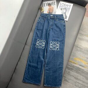 Loewe Blue Straight Leg Jeans with White Embroidery